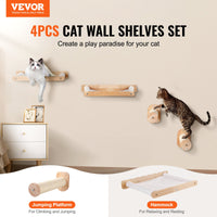 Wall Mounted Cat Shelves, Cat Wall Shelves And Perches With Jumping Posts & Hammocks, Cat Furniture Set Up To 40 Lbs, Removable & Washable Coral Fleece For Sleeping, Playing, Climbing, Set Of 4