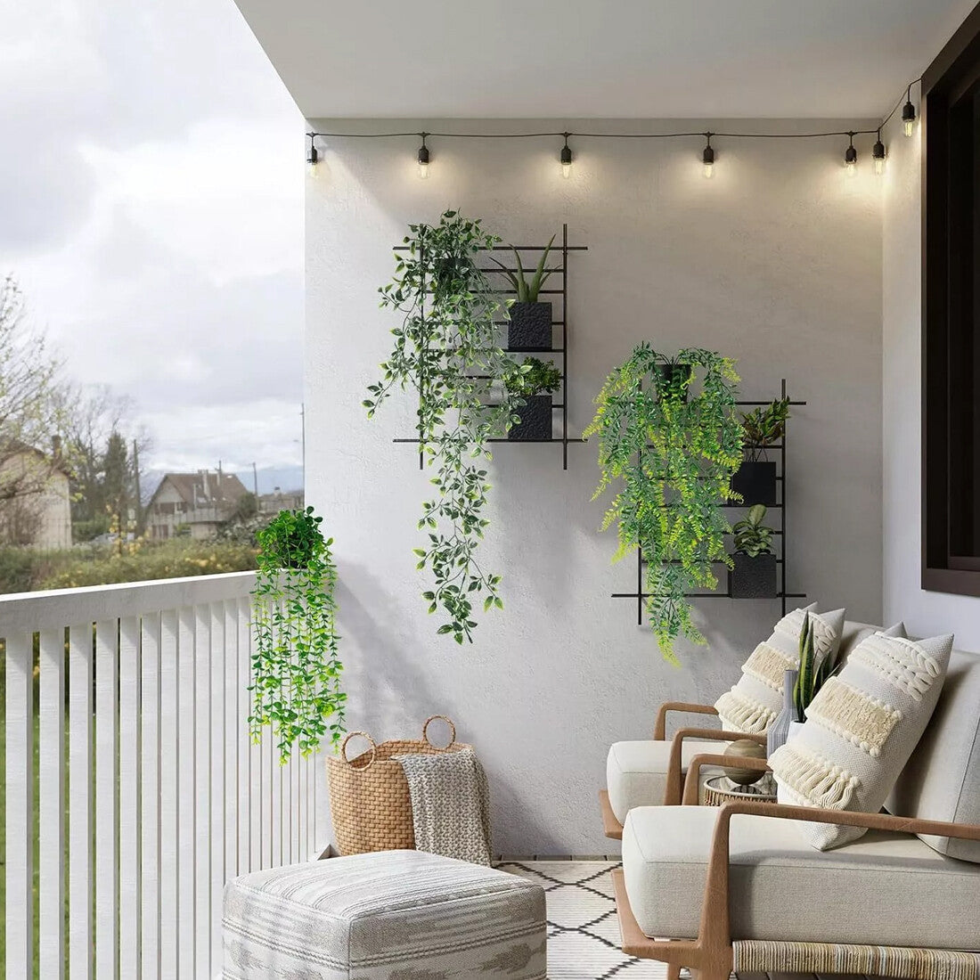 3 Pack Artificial Hanging Plants In Pots Indoor Fake Trailing Plants Home Room UK NEW