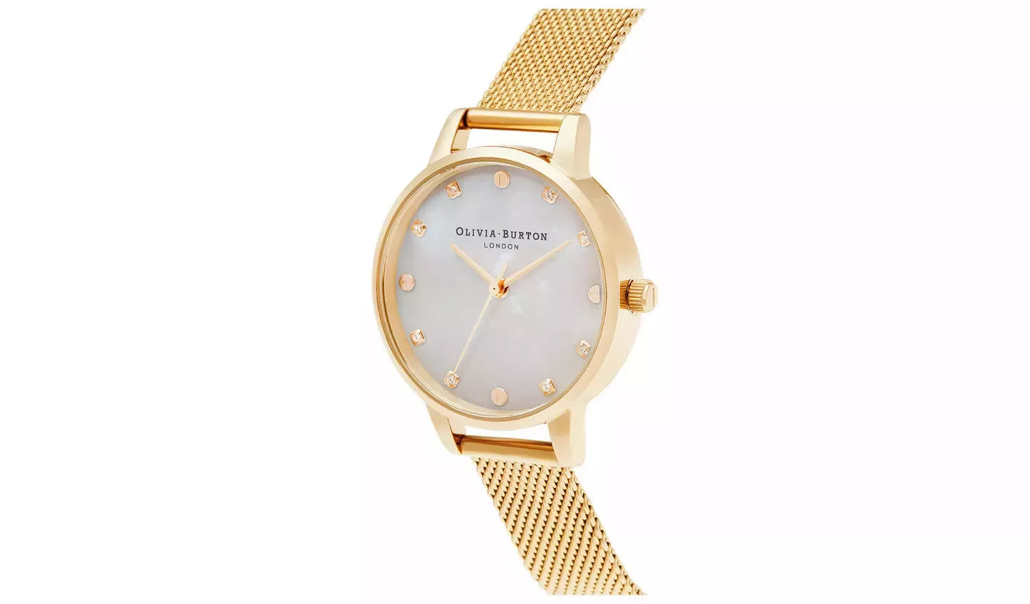 Olivia Burton Classics White & Gold Mesh Watch