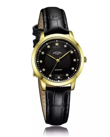 Rotary Ladies' Diamond Set Dial Black Leather Strap Watch