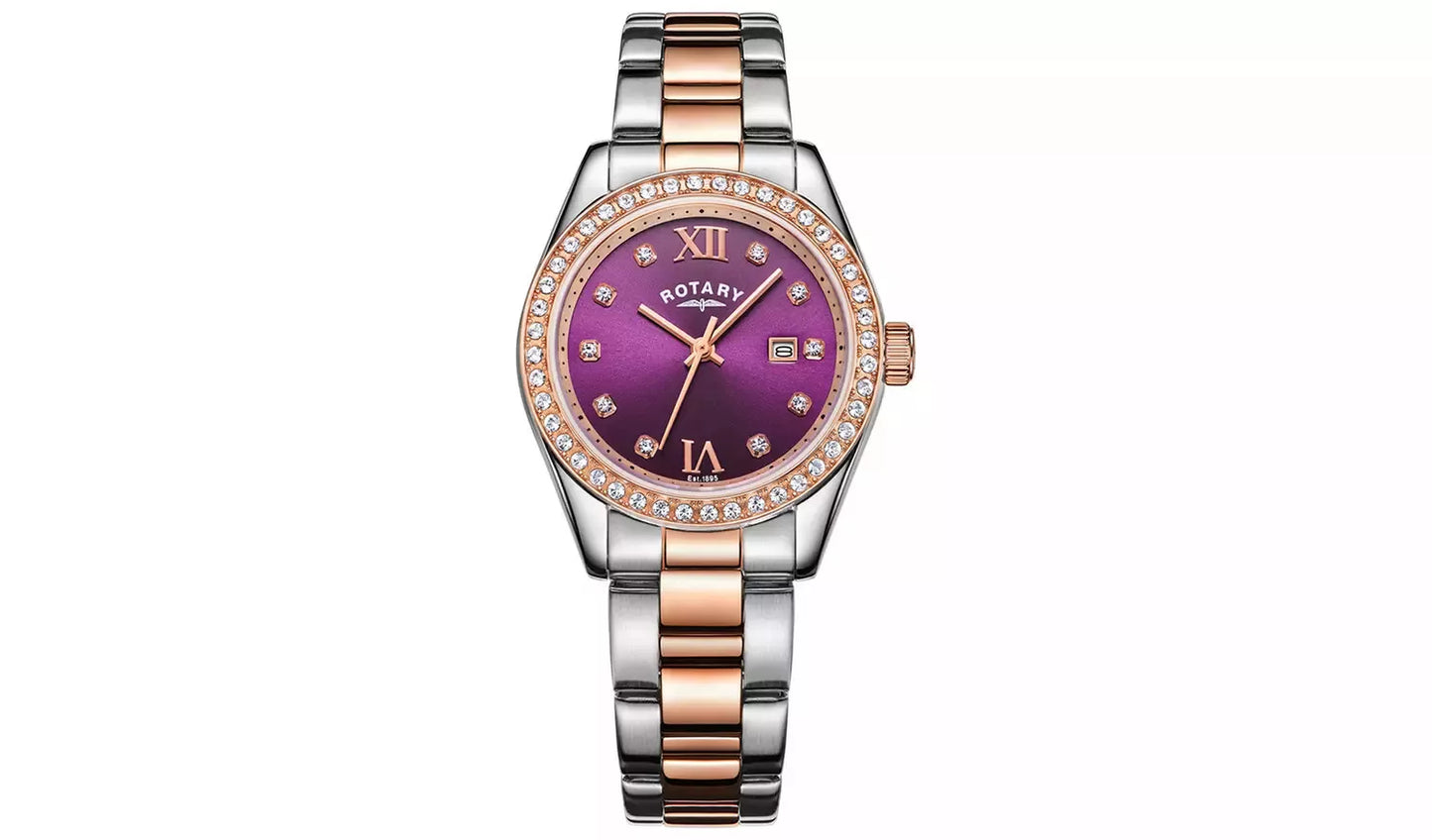 Rotary Ladies Two Tone Rose Gold Plated Bracelet Watch