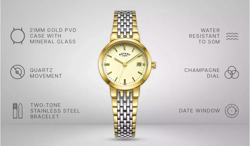 Rotary Ladies Two Tone Stainless Steel Bracelet Watch