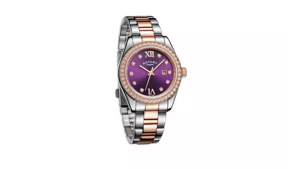 Rotary Ladies Two Tone Rose Gold Plated Bracelet Watch